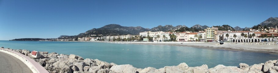 View towards the beach an waterfront of Menton, France