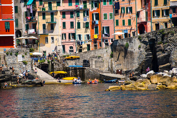 The stunningly beautiful village of Riomaggiore on the Cinque Terra Coastline in Liguria Italy