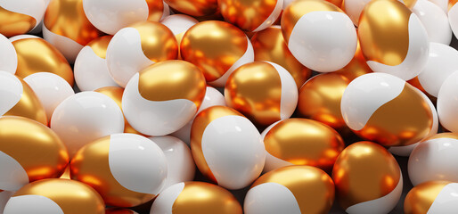 Elegant painted white Easter eggs with golden shiny paint.