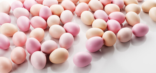 Easter eggs painted in pastel colors background