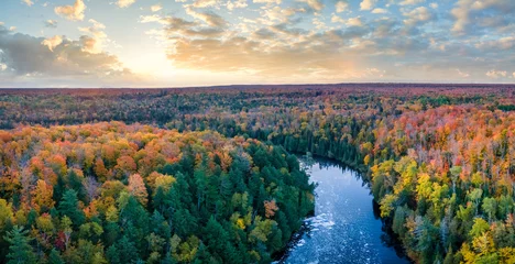 Foto op Canvas Awesome sunrise from the Upper Tahquamenon Falls in Autumn - Michigan State Park in the Upper Peninsula - waterfall © Craig Zerbe