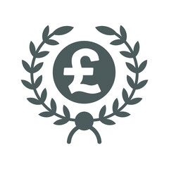 Pound sterling award wreath icon. Gray color vector.