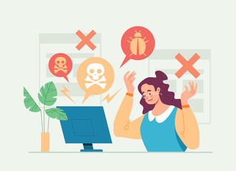 Hacker attack computer virus internet cyber crime concept. Vector cartoon flat graphic design illustration