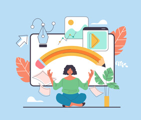 Social media internet design art project development concept. Vector cartoon flat graphic design illustration