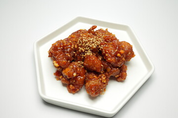 fried chicken bites with spicy glaze (korean food 'Dakgangjeong')