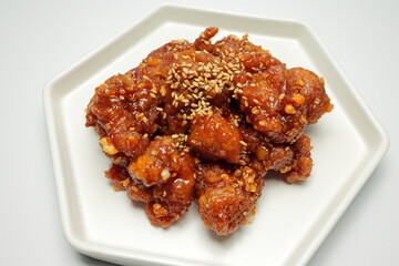 fried chicken bites with spicy glaze (korean food 'Dakgangjeong')