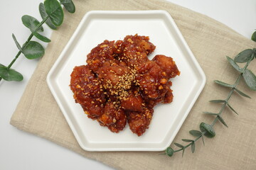 fried chicken bites with spicy glaze (korean food 'Dakgangjeong')