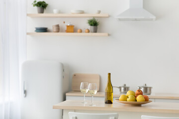 Wine and snack, contemporary simple kitchen interior, scandinavian design