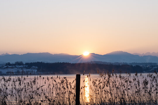 greifensee, lake, maur, mist, morning sun, see, sonnenaufgang, sun, sunrise, sunup, gew&auml;sser