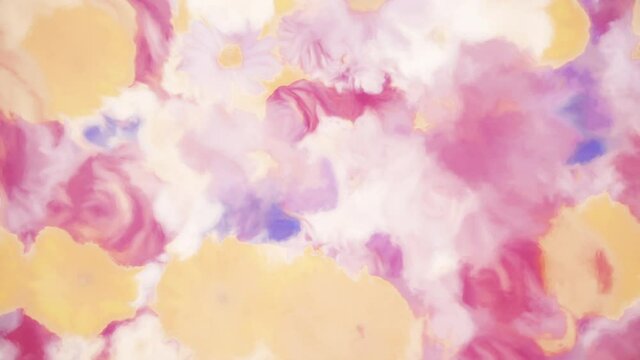 Abstract floral motion background animation in the style of a watercolor painting. Flowers include alstroemeria, carnation, chrysanthemum, daisy, gerbera, gladiola, hydrangea and rose. 