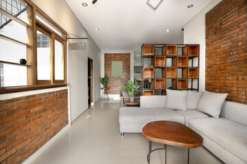 Modern industrial living room interior of real home