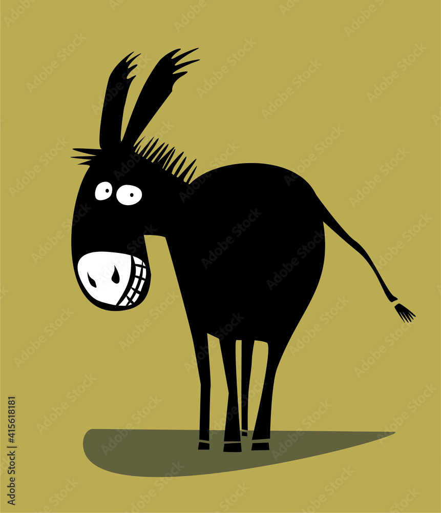 Sticker illustration of happy cartoon donkey