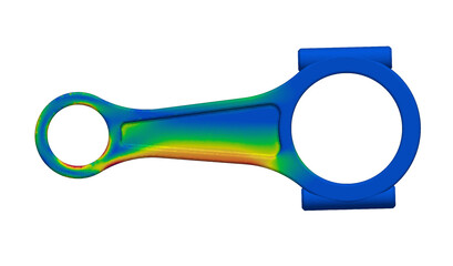 3D Illustration. Face on view Von Mises engineering stress plot of an engine connecting rod © Mathew