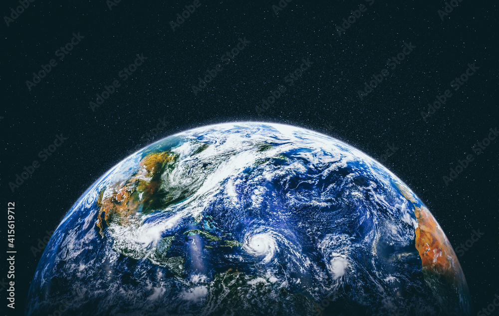 Sticker planet earth globe view from space showing realistic earth surface and world map as in outer space p