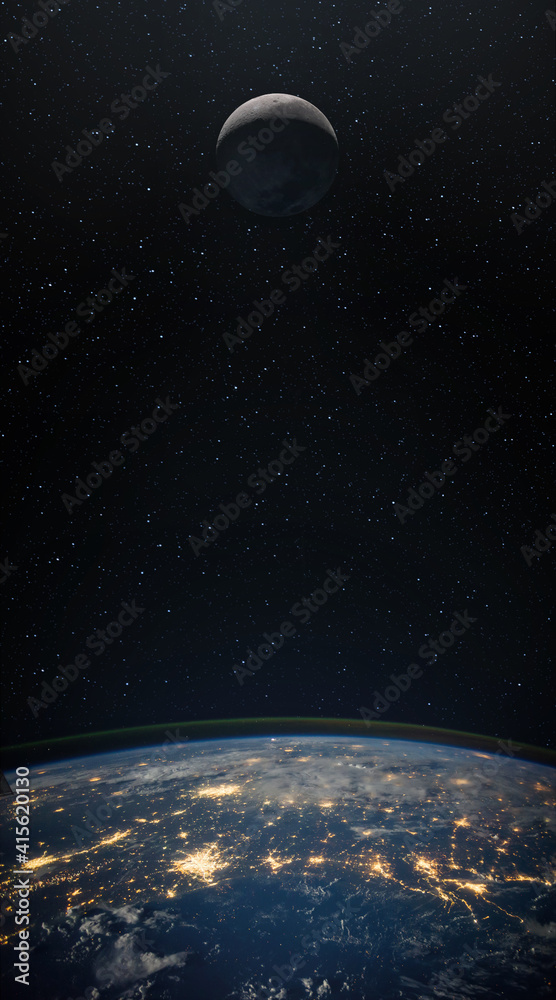 Wall mural moon. and planet earth against the background of the starry night sky. space background with earth a