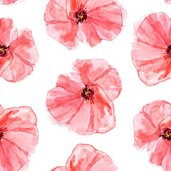 Watercolor big poppies seamless pattern. Template for decorating designs and illustrations.
