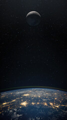 Moon. and planet Earth against the background of the starry night sky. Space background with Earth and satellite Moon. Elements of this image furnished by NASA. © Tryfonov