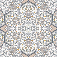 Seamless colorful pattern with mandala. Vintage decorative element. Hand drawn pattern in turkish style. Islam, Arabic, Indian, ottoman motif. Vector illustration. - 415620502