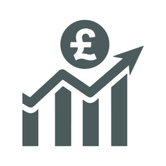 Obraz premium Pound sterling bar chart icon. Gray color vector graphics.
