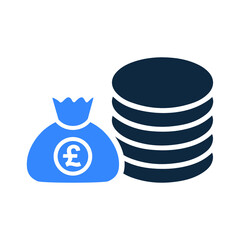 Coins, money, pound sterling icon. Editable vector isolated on a white background.