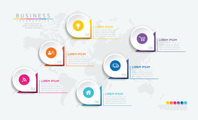 Vector illustration infographics design template, business information, presentation, chart, with 6 options or steps. 