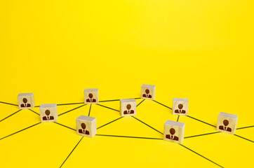 Network of connected people. Interaction between employees and community members. Social communication. Information exchange relations. Unity cooperation. Distribution responsibilities between workers