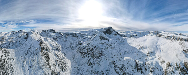 Fototapeta na wymiar Winter panorama of Malyovitsa peak, Rila Mountain, Bulgaria