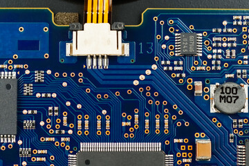 Closeup on electronic devices on boards, background images	
