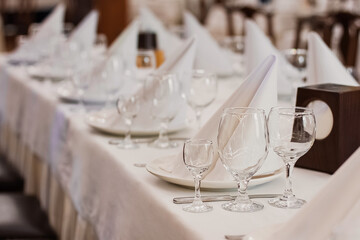 Catering table set service at restaurant before party
