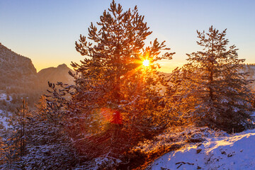 Snow winter landscape in northern Greece, in Grevena region, Macedonia.
