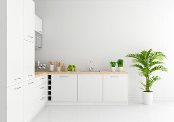 White kitchen countertop with free space for mockup, 3D rendering - obrazy, fototapety, plakaty