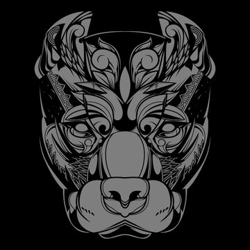 gold pitbull dog head illustration and tshirt design