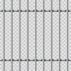 Realistic prison metal bars isolated on transparent background. Iron jail cage. Prison fence jail. Template design for criminal or sentence. Vector illustration