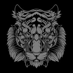 Tiger head zentangle stylized, vector, illustration, pattern, freehand pencil, hand drawn. Zen art. Line art