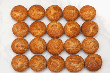 muffins, top view. twenty pieces