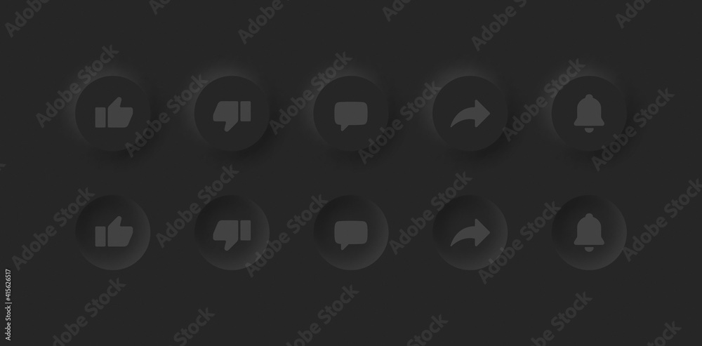 Poster neumorphic ui ux design elements vector buttons like dislike comment share notifications on abstract