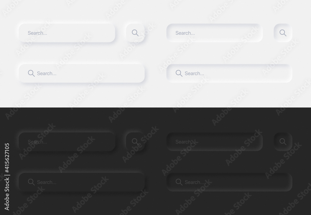 Poster search bars in different variations ui neumorphic design elements set on abstract background. aesthe