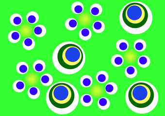 colored circles on a green background