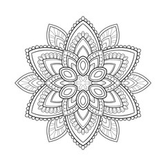 Decorative mandala with simple patterns on white isolated background. For coloring book pages.