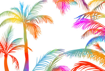 Fototapeta na wymiar Frame with colorful palm leaves. Vector illustration