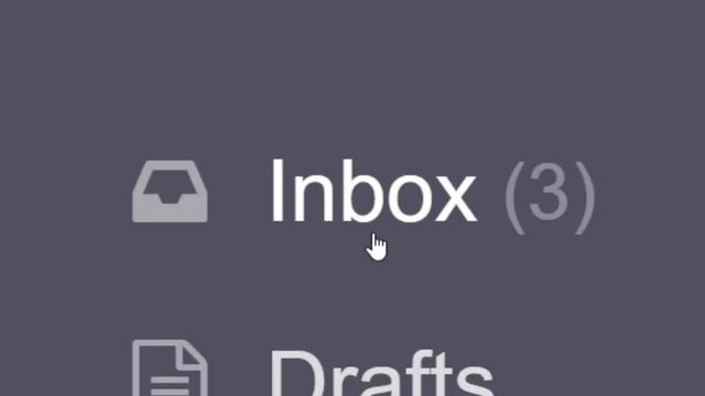 Mouse Cursor Slides Over And Clicks Email Inbox. Device Screen View of Cursor Clicking to Open Mail Box Online. Viewpoint of Choosing E-Mail Selection Over The Internet Network Website.