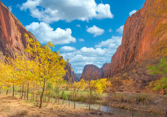 Beautiful landscapes, views of incredibly picturesque rocks and mountains in Zion National Park, Utah, USA