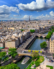 Skyline of Paris with Eiffel Tower and Seine river in Paris, France. Architecture and landmarks of...