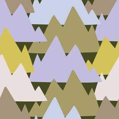 Seamless vector decorative pattern illustration of triangular ornamental mountains in yellow tones. The design is perfect for wrapping paper, backgrounds, textile, packaging