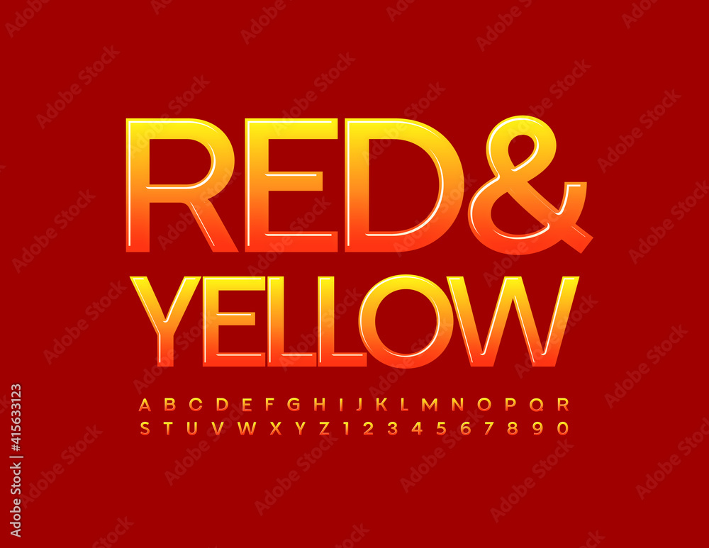 Fototapete vector red and yellow alphabet. glossy creative font. gradient color letters and numbers set
