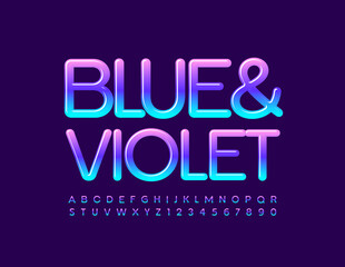 Fototapeta na wymiar Vector Blue and Violet gradient Alphabet. Creative glossy Font. Bright Letters and Numbers set