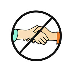 Sign of the prohibition of handshakes, tactile contact, isolation of people, distance from each other, avoiding a deadly disease from China, a coronavirus pandemic. Vector illustration on white.