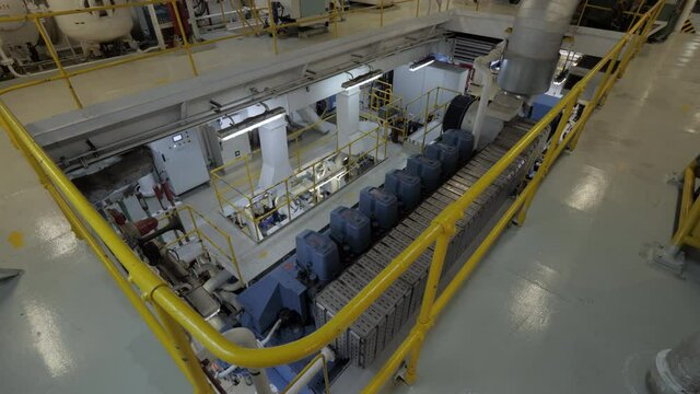 Engine room of ship with diesel engine