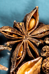 Macro shot of Star Anise 
with seeds.