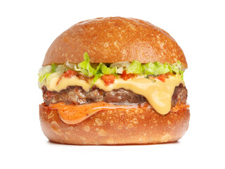 fresh delicious hamburger isolated on white background